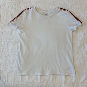 Women’s TNA White Tee with Red and Navy Grosgrain Tape Accent, Size S